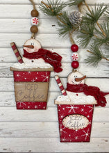 Load image into Gallery viewer, K311 Frozen Mocha Coffee Hot Cocoa Cake Snowman Cups SCROLL SAW Wood Pattern