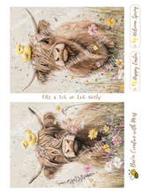 Load image into Gallery viewer, Highland Cows with baby Chick and wildflowers #2 Canvas Project 1x6
