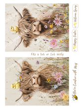 Load image into Gallery viewer, Highland Cows with baby Chick and wildflowers #1 Canvas Project 1x6