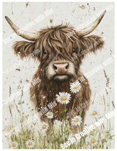 Load image into Gallery viewer, Highland Cows and dasies Canvas Project Fits 1x6 or 2x6