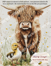 Load image into Gallery viewer, Highland Cows with baby duckling and wildflowers Canvas Project 1x6