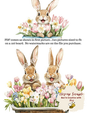 Load image into Gallery viewer, Bunnies in Wheelbarrow with Spring Flowers Canvas Project Fits 1x6 or 2x6