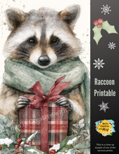 Load image into Gallery viewer, Christmas Present Raccoon Canvas Printable 2x6