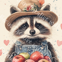 Load image into Gallery viewer, Valentine Raccoons with Hats Apples Canvas Project 1x6 I'd Pick You