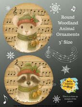 Load image into Gallery viewer, Woodland Animal Music Note 3" Circle Ornaments or Tag Printable