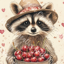 Load image into Gallery viewer, Valentine Raccoon with Cherries Canvas Project 1x6