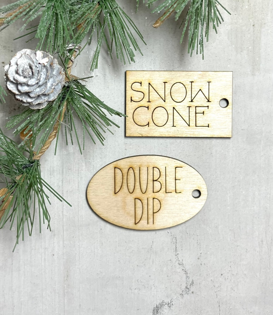 SET B Snow Cone Wood Tags