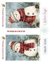 Load image into Gallery viewer, Snowmen Dk Red Plaid & Blue Canvas Printable 2x6
