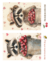 Load image into Gallery viewer, Valentine Raccoon with Cherries Canvas Project 1x6