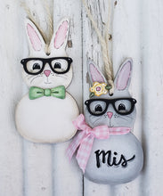 Load image into Gallery viewer, Easter Chick and Bunny with Glasses SVG Cut File Basket Tie On Tag Ornament Charm