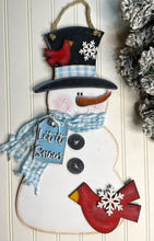 Load image into Gallery viewer, 18” Winter Snowman with Cardinals Door Hanger