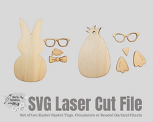Load image into Gallery viewer, Easter Chick and Bunny with Glasses SVG Cut File Basket Tie On Tag Ornament Charm