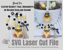 Load image into Gallery viewer, Easter Chick and Bunny with Glasses SVG Cut File Basket Tie On Tag Ornament Charm