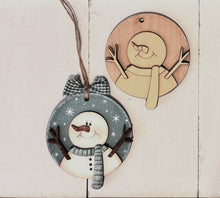 Load image into Gallery viewer, Snowman Round Ornament with Stick Arms SSW
