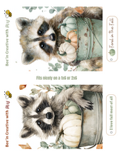 Load image into Gallery viewer, Fall Raccoon in Bucket Canvas Printable 2x6
