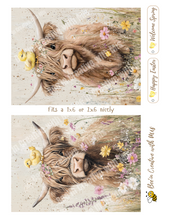 Load image into Gallery viewer, Highland Cows with baby Chick and wildflowers #2 Canvas Project 1x6
