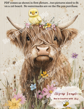 Load image into Gallery viewer, Highland Cows with baby Chick and wildflowers #1 Canvas Project 1x6
