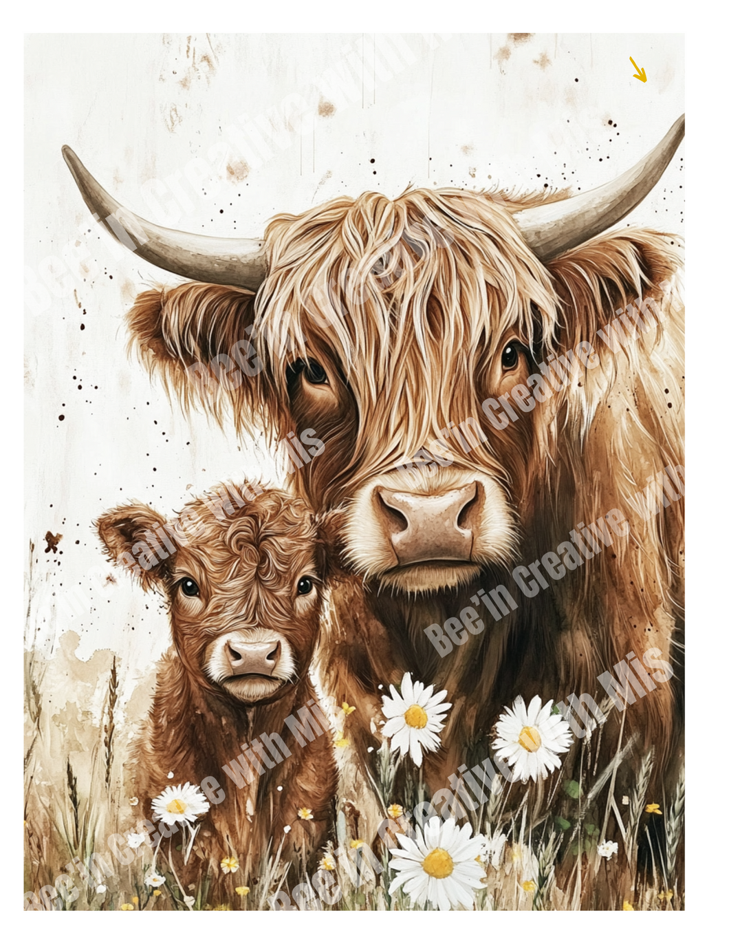 Highland Cows with daisies Canvas Project 8x10