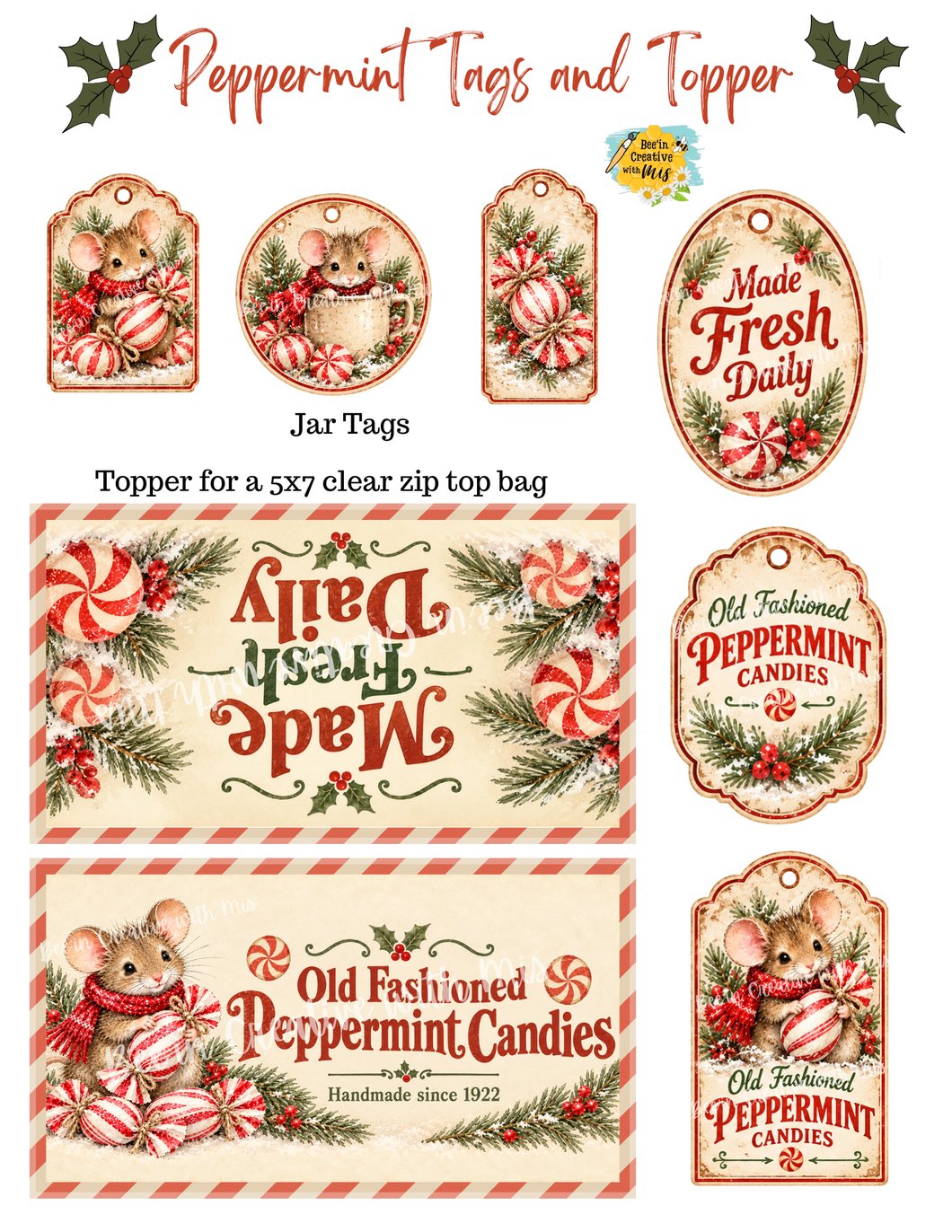 Printable Mouse Peppermint Tags and Bag Topper – Bee'in Creative with Mis