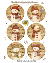 Load image into Gallery viewer, Snowman Music Note 3&quot; Circle Ornaments or Tag Printable
