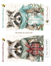 Load image into Gallery viewer, Christmas Present Raccoon Canvas Printable 2x6
