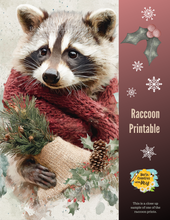 Load image into Gallery viewer, Christmas Winter Raccoon Canvas Printable 2x6
