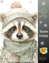 Load image into Gallery viewer, Winter Raccoons with Scarves Canvas Printable 2x6
