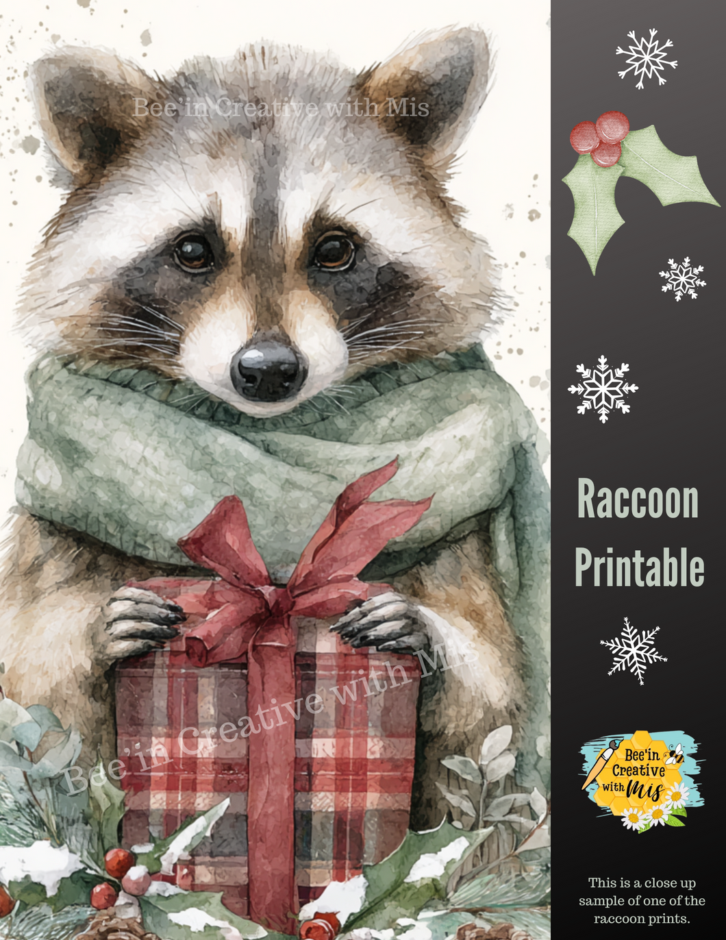 Christmas Present Raccoon Canvas Printable 2x6