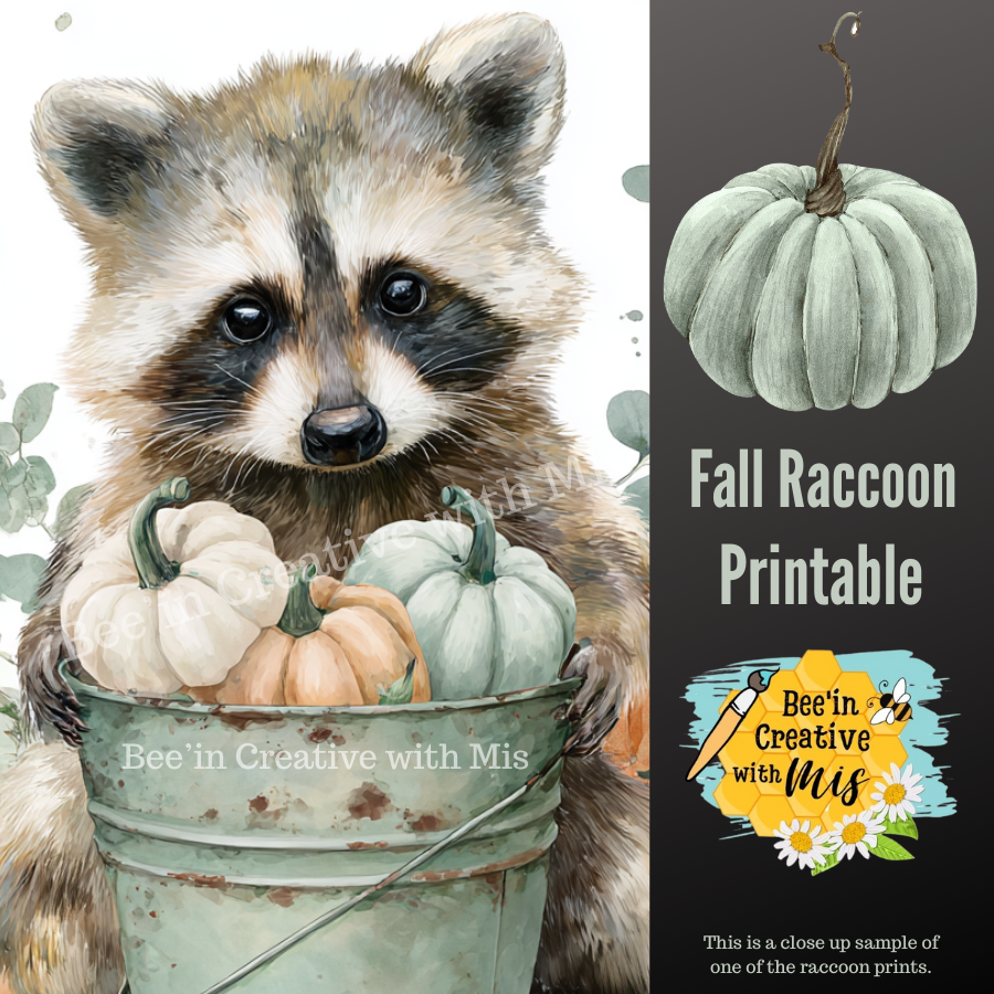 Fall Raccoon in Bucket Canvas Printable 2x6