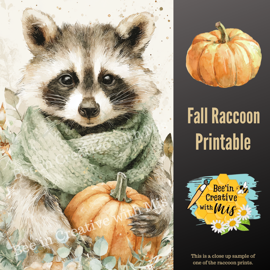 Raccoon and Pumpkin Canvas Printable 2x6