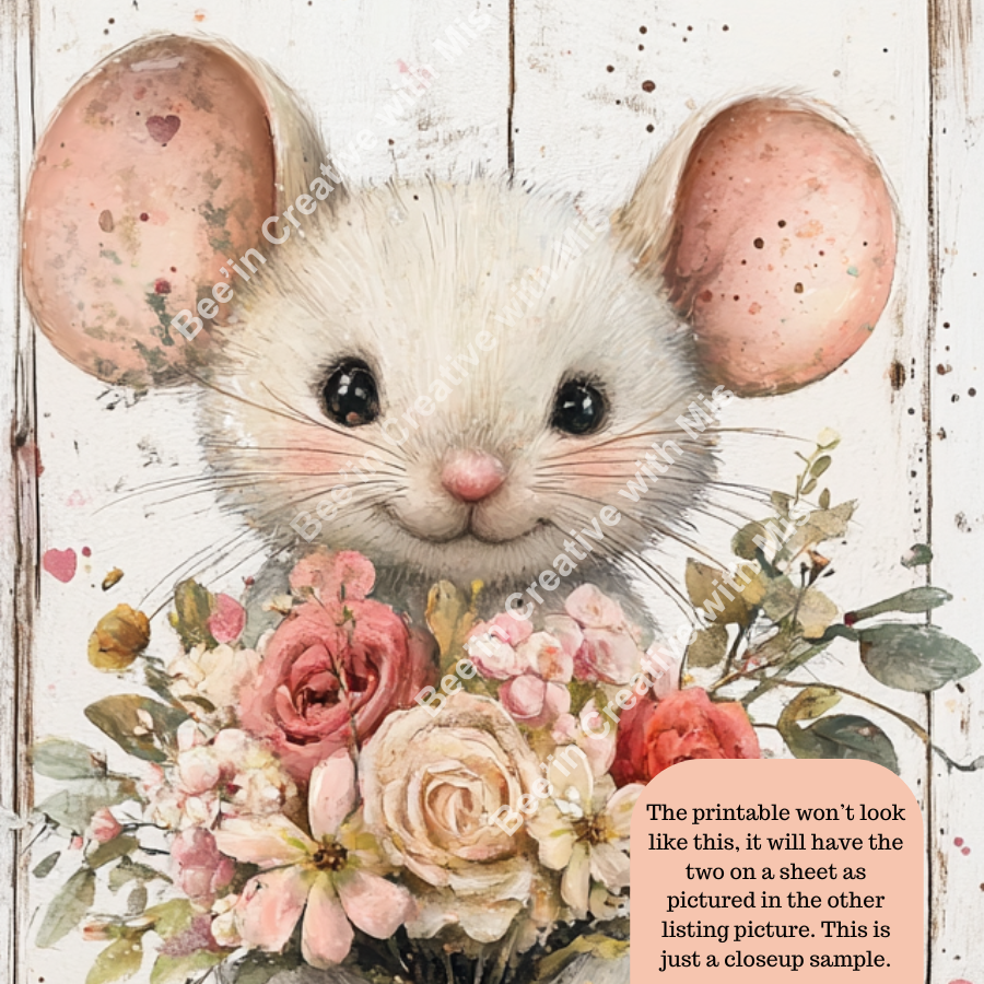 Valentine Mouse with Flowers Canvas Project 1x6 I'd Pick You