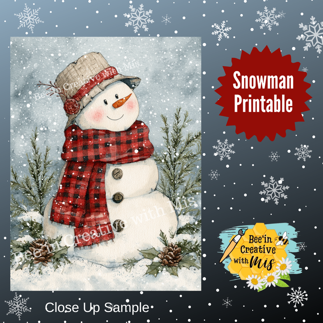 Red Buffalo Check Snowmen Printables 1x4 or 2x4