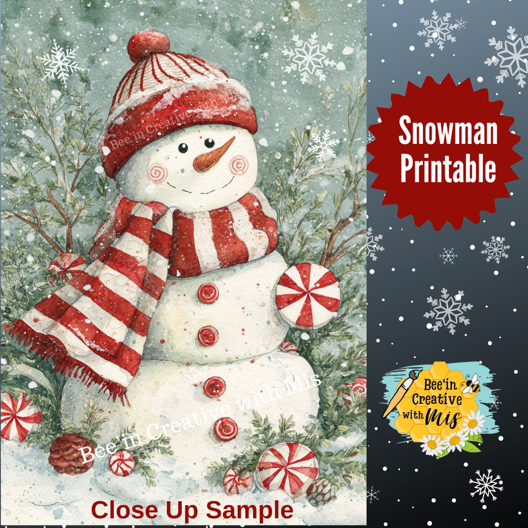 Peppermint Candy Snowmen Printables 1x4 or 2x4