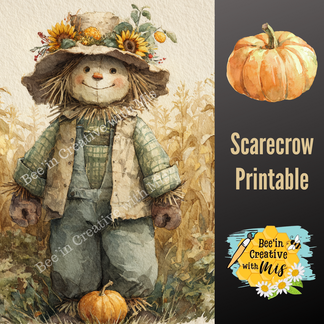 Scarecrow and Pumpkin Canvas Printable 2x6