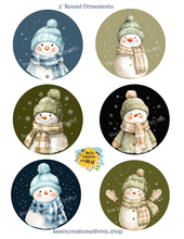 Load image into Gallery viewer, Snowman 3&quot; Circle Ornaments or Tags Printable

