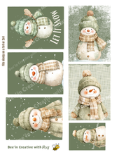 Load image into Gallery viewer, Snowmen on Olive Green Color Printable 1x4 or 2x4
