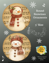 Load image into Gallery viewer, Snowman Music Note 3&quot; Circle Ornaments or Tag Printable

