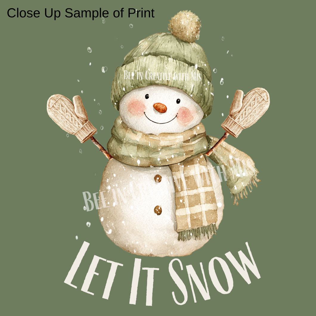 Snowmen on Olive Green Background Printable 2x6