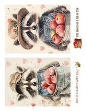 Load image into Gallery viewer, Valentine Raccoons with Hats Apples Canvas Project 1x6 I&#39;d Pick You
