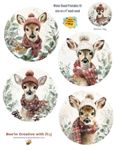 Load image into Gallery viewer, Winter Deer in Reds 4&quot; Circle Ornament Canvas Project
