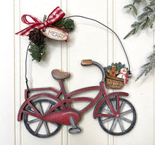 Load image into Gallery viewer, Christmas Bicycle Ornament Unfinished Wood Gingerbread and Snowman Basket
