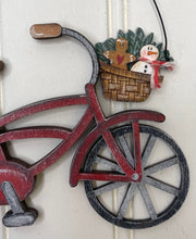 Load image into Gallery viewer, Christmas Bicycle Ornament Unfinished Wood Gingerbread and Snowman Basket

