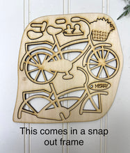 Load image into Gallery viewer, Christmas Bicycle Ornament Unfinished Wood Gingerbread and Snowman Basket
