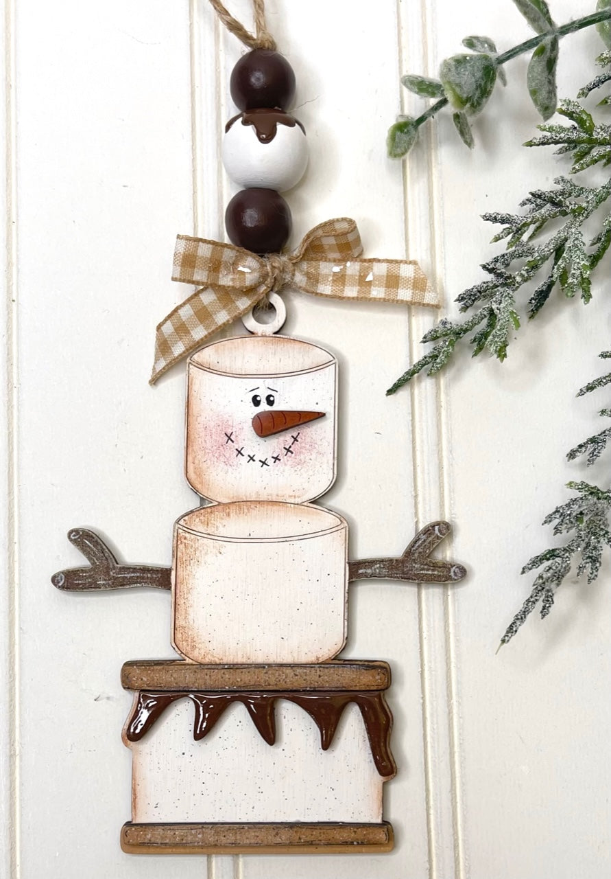 Snowman Smore Ornament Unfinished Wood
