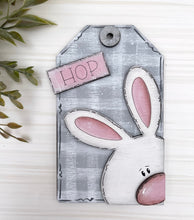 Load image into Gallery viewer, HOP Bunny Easter Tag Ornament Unfinished Wood
