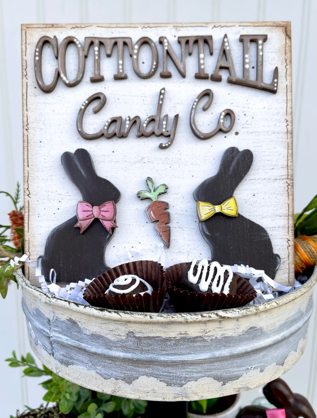 Cottontail Candy Co Tiered Tray Sign Unfinished Wood