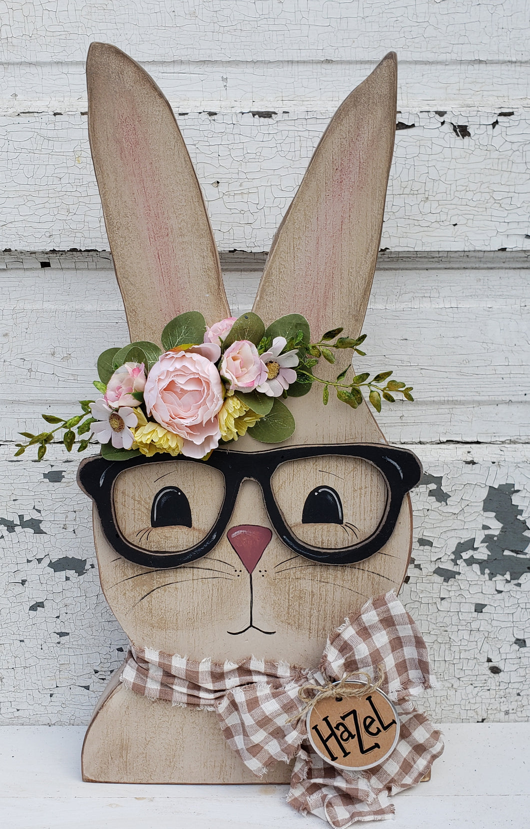 Hazel the Chunky Bunny with Glasses SVG Laser File Door hanger Wreath Attachment