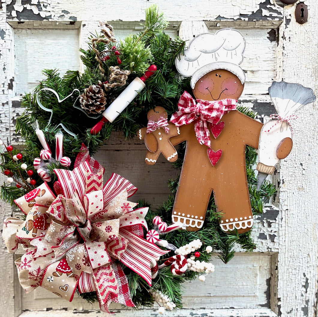 K303 Baking Gingerbread Man Wreath Pattern and Ornament Pattern PDF