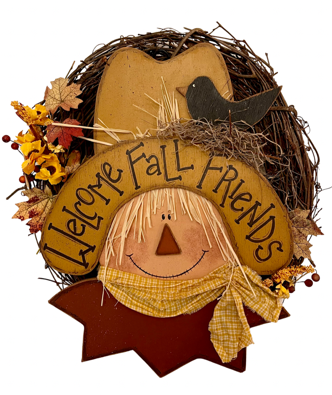 K64 Fall Friends Scarecrow Wreath or Door Hanger
