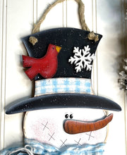 Load image into Gallery viewer, EXLARGE Winter Snowman with Cardinals Door Hanger
